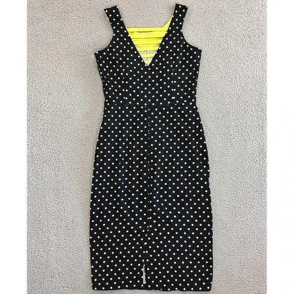 Bettie Page Las Vegas Dress Womens Medium Pin Up Retro Polka Dot Wiggle Pencil - Picture 2 of 16